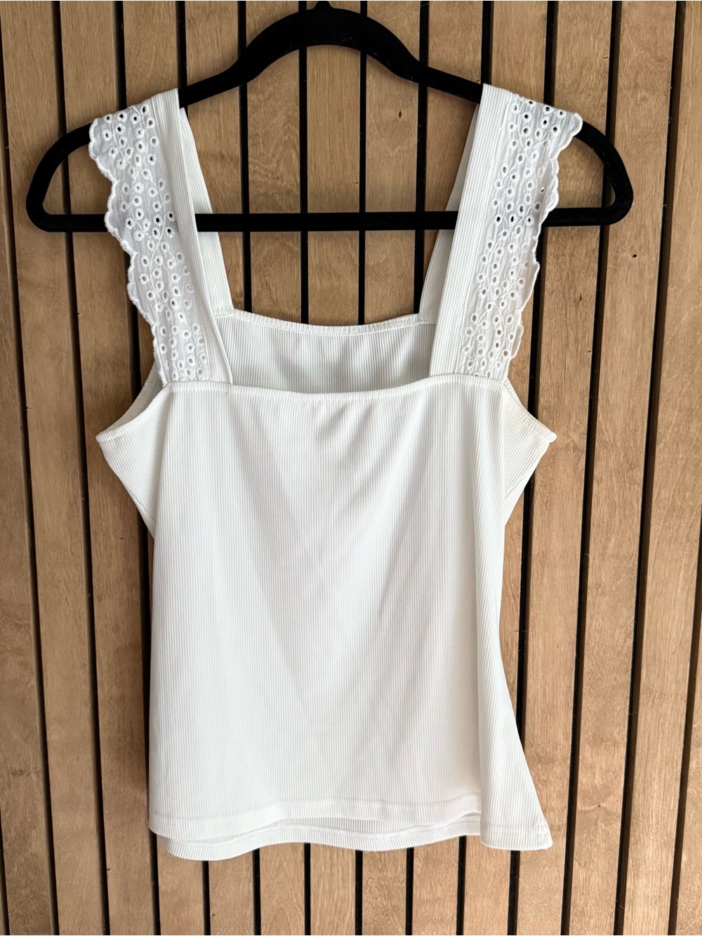 White Eyelet Strap Ribbed Tank Top - Women - Picture 3 of 3